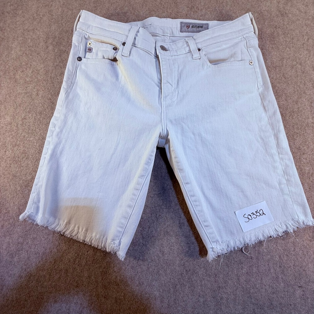 AG Adriano Goldschmied White Denim Bermuda Shorts Raw Hem 27R